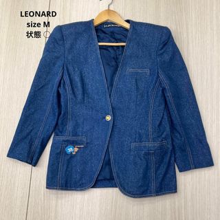 LEONARD レオナール 半袖 カットソージャケット ロゴ刻印ボタンノーカラー