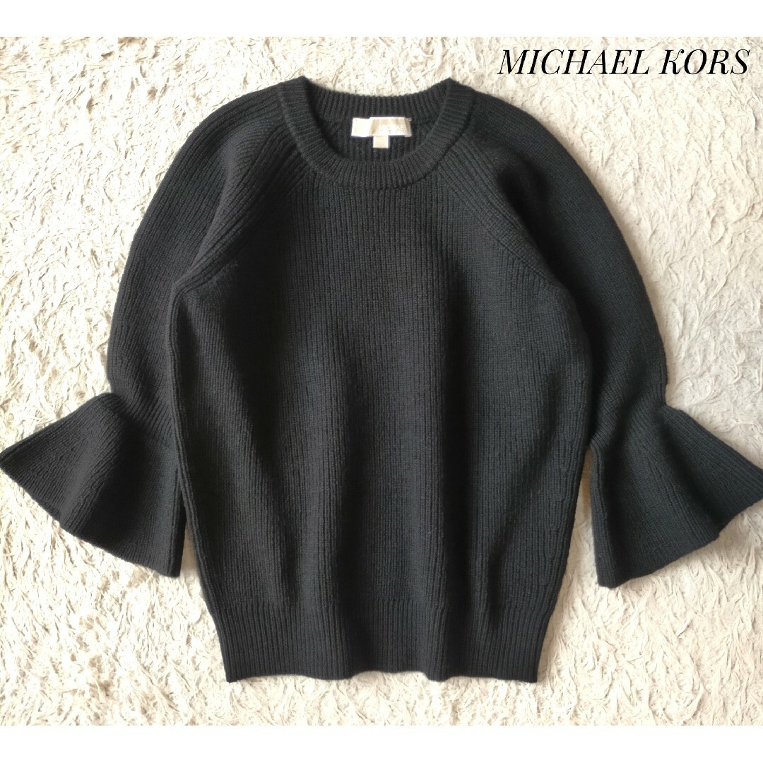 Michael Kors(マイケルコース)の【マイケルコース】ベルカフニットプルオーバー XS 黒 ウール  アルパカ レディースのトップス(ニット/セーター)の商品写真