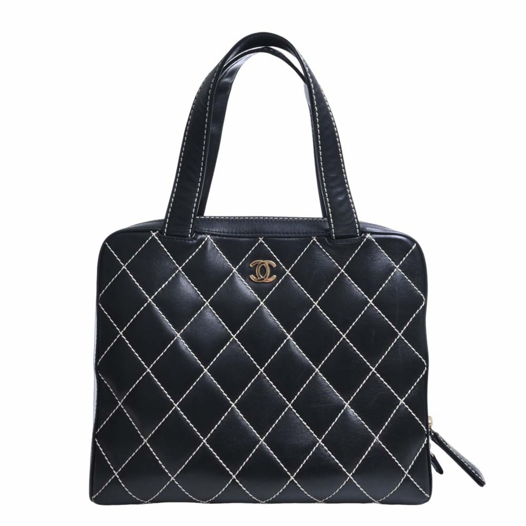 CHANEL シャネル レザー ワイルドステッチ ココマーク トートバッグ - ブラック by