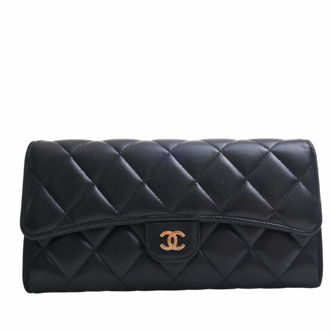 その他CHANEL シャネル ラムスキン マトラッセ ココマーク 二つ折り 長財布 - ブラック by