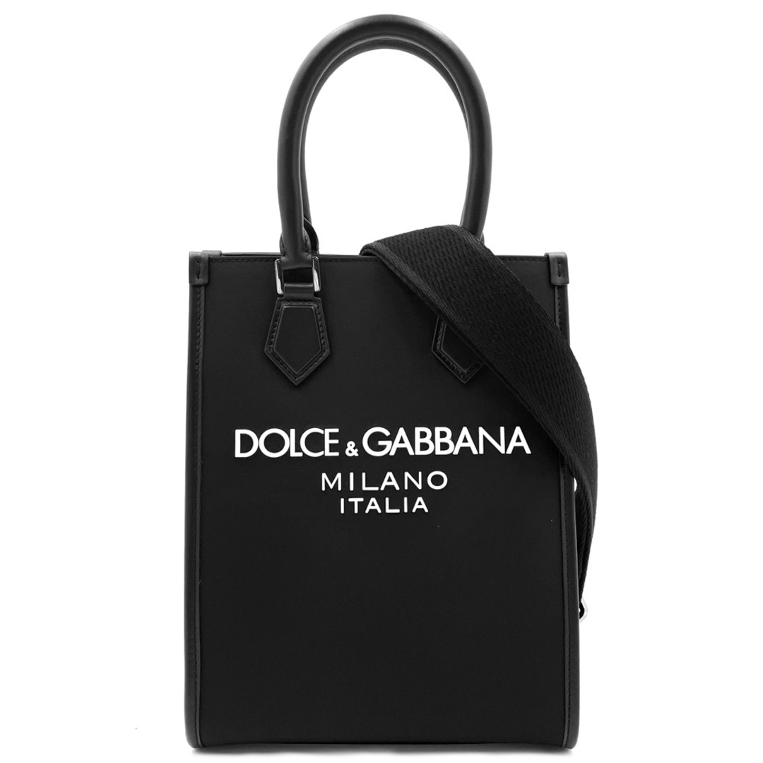 【限定価格】DOLCE&GABBANA ドルチェアンドガッバーナ ショルダーバッグ ドルガバ ロゴトートバッグ 2WAY ハンドバッグ 斜め掛け 小さめ 鞄 かばん BM2123AG182 ナイロン  レザー   ブラック 黒 シルバー金具 メンズ 美品【品】