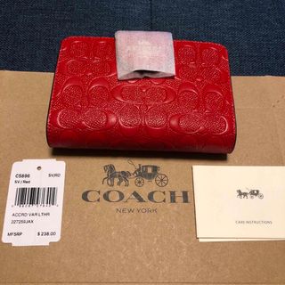 ◆COACH コーチ 二つ折り財布 レッド シグネチャー◆