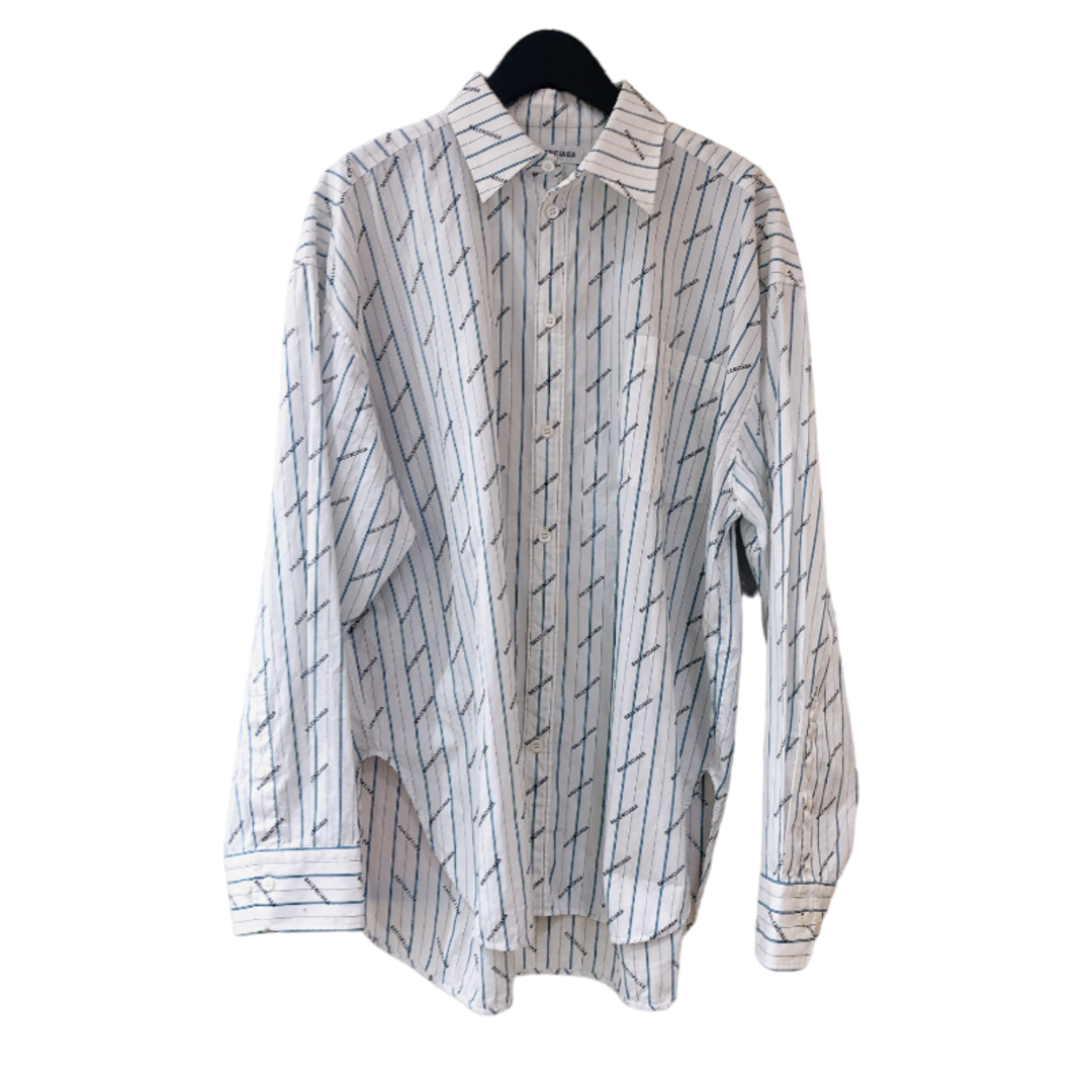 バレンシアガ BALENCIAGA ロゴストライプコットンシャツ 527818 コットン メンズ 長袖シャツ