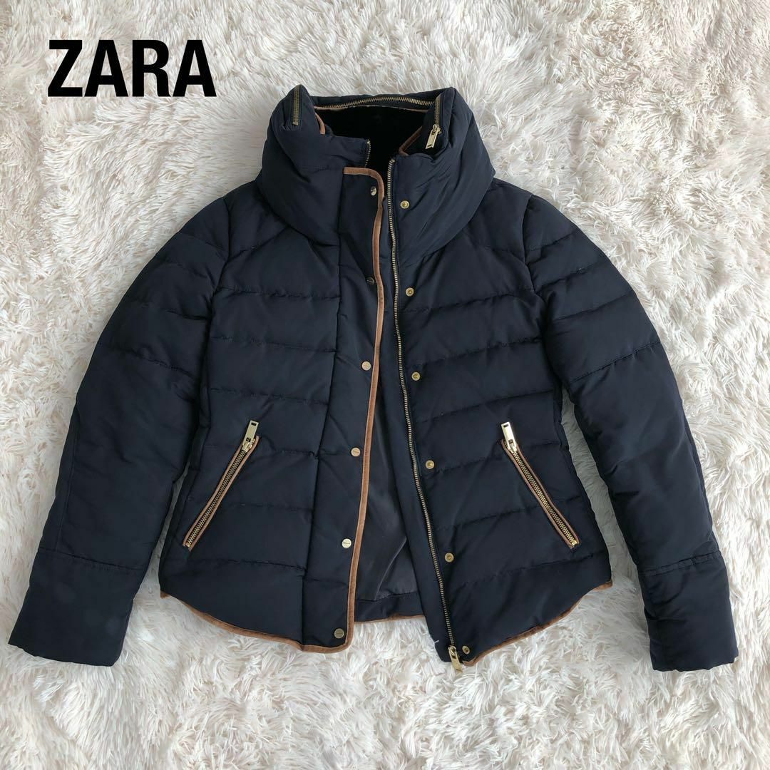 55cm身幅ZARA BASICザラ　ショート丈ダウンジャケット　ネイビー紺色　M