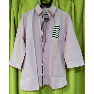 七分袖カジュアルシャツ　ピンク　綿100%  LLサイズ(シャツ)