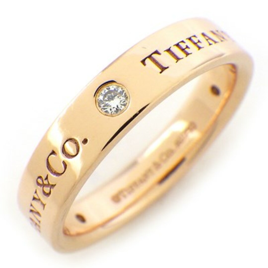 ティファニー Tiffany & Co. リング フラット バンド 4.0mm幅 72613074 ロゴ 3ポイント ダイヤモンド 計0.07ct K18PG 12.5号