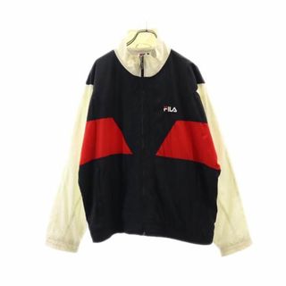 フィラ(FILA)のフィラ 90s オールド スポーツジャケット XL ブラック×レッド×アイボリー FILA 裏トリコット素材 ウインドブレーカー メンズ 古着 【231025】(その他)