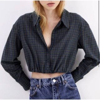 ザラ(ZARA)の新品　ZARA ザラ　クロップドチェック柄シャツ(シャツ/ブラウス(長袖/七分))