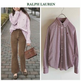 ラルフローレン(Ralph Lauren)のラルフローレン スリムフィット ロゴ ストライプ BD シャツ 6 バーガンディ(シャツ/ブラウス(長袖/七分))