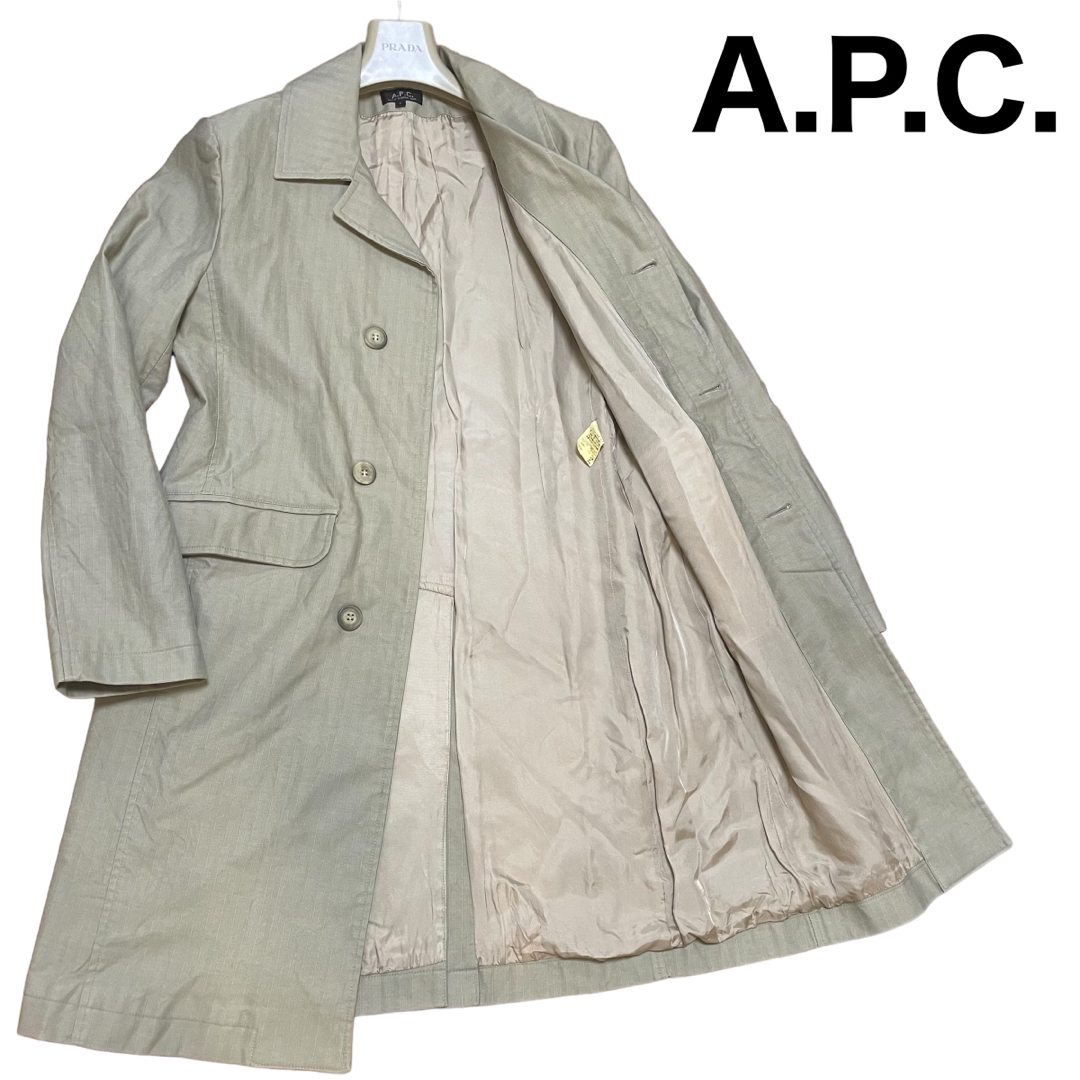 良品　A.P.C. ステンカラーコート　比翼仕立て　ストライプ　フランス製メンズ