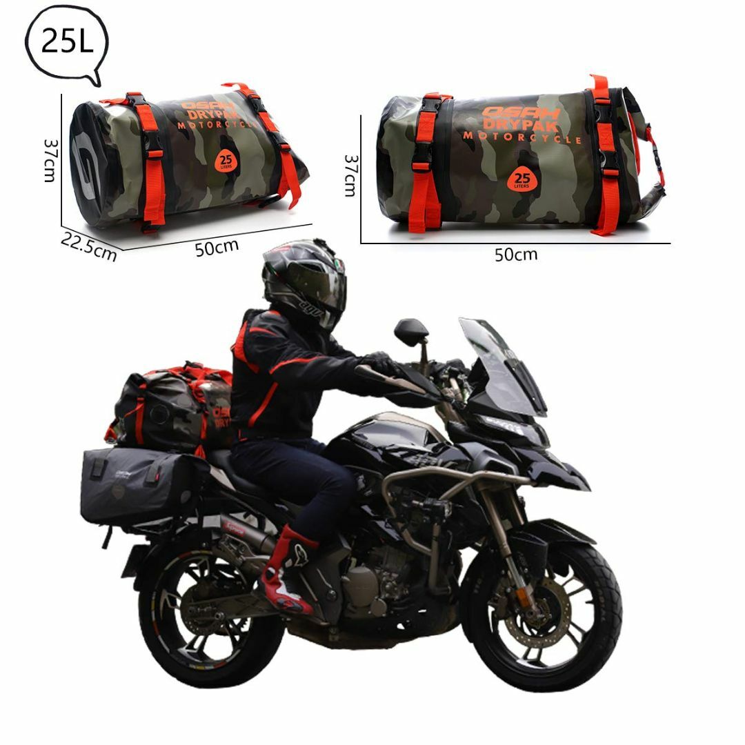 【色: 迷彩赤】IRON JIA'Sバイクシートバッグ ツーリングバッグ キャン 3