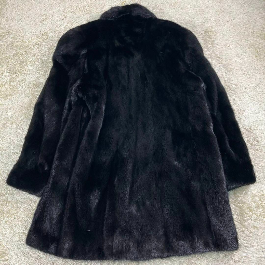 【80cm超】ミンクコート ファー 毛皮 ビッグカラー ブラック 大きいサイズ