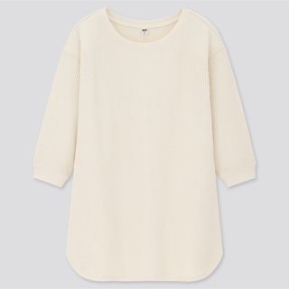 ユニクロ(UNIQLO)のユニクロ　ワッフルクルーネックT（7分袖）　01 OFF WHITE(カットソー(長袖/七分))