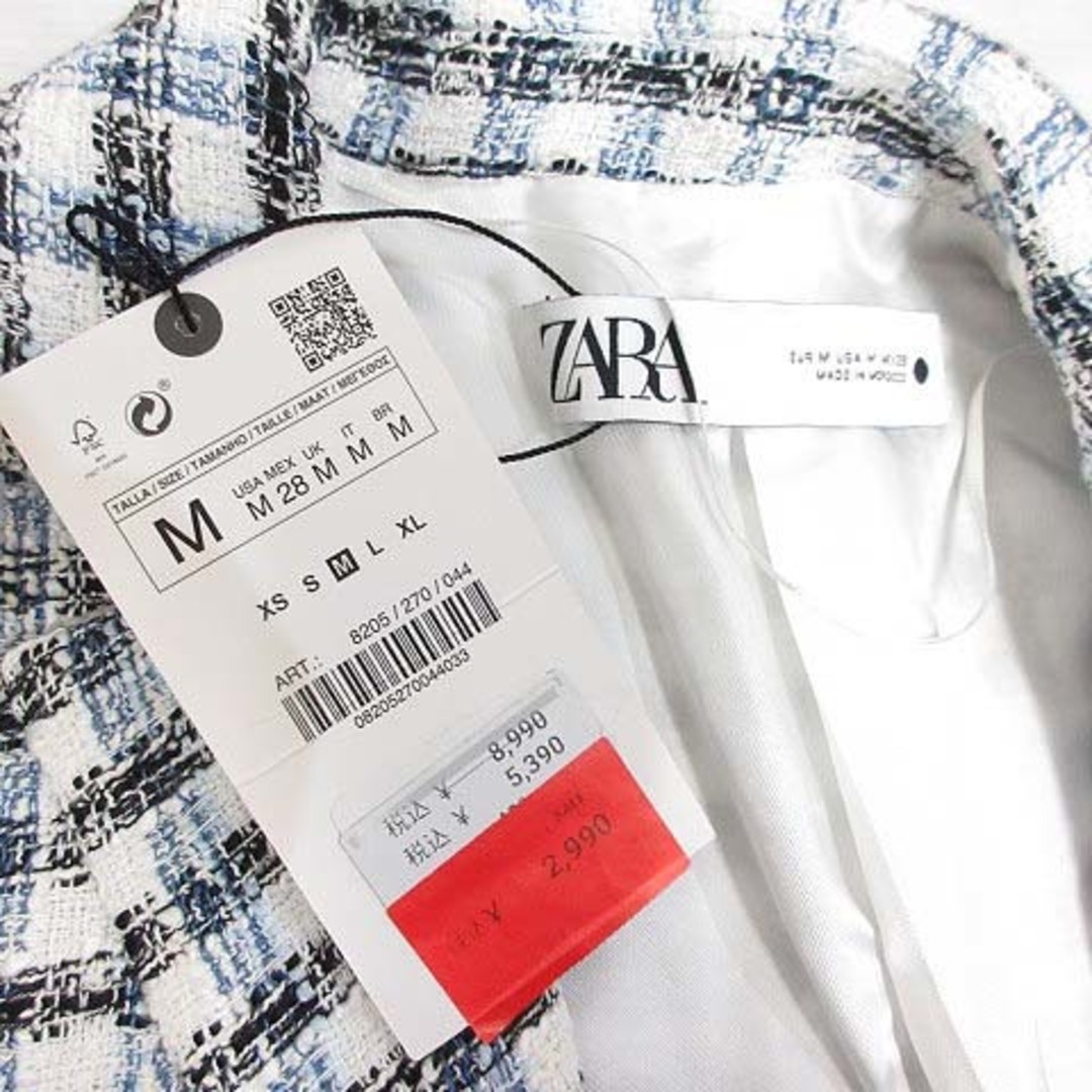 ZARA - ザラ ZARA ツイード チェック 半袖 ショート ジャケット M 白