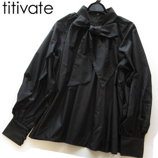 ティティベイト(titivate)の新品titivate ボウタイリボンギャザーフレアブラウス/BK/ティティベイト(シャツ/ブラウス(長袖/七分))