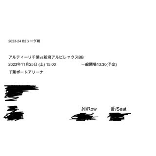 11月25日（土）アルティーリ千葉 観戦チケット 3枚(バスケットボール)