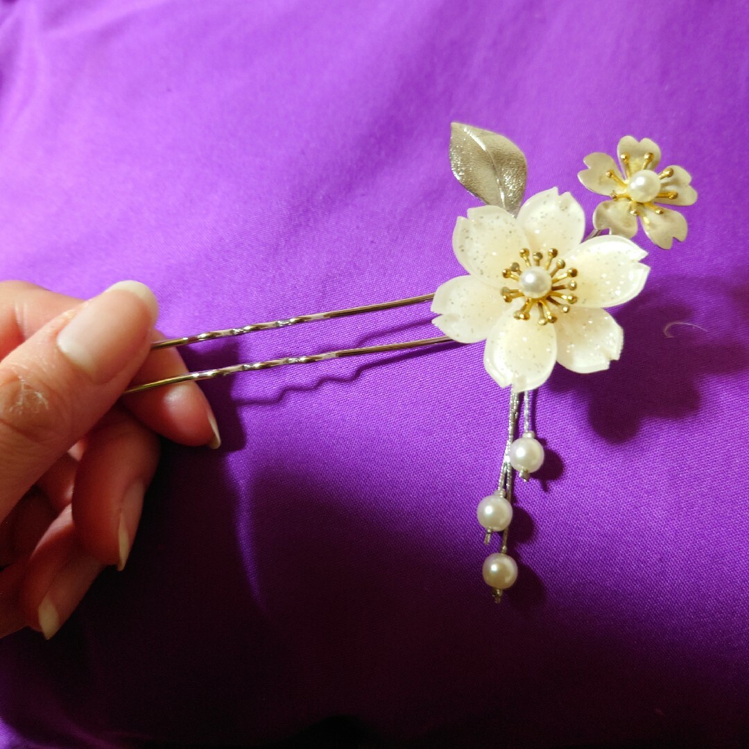 桜　さくら　サクラ　パール　ピンク　シルバー　かんざし　簪 レディースの水着/浴衣(和装小物)の商品写真
