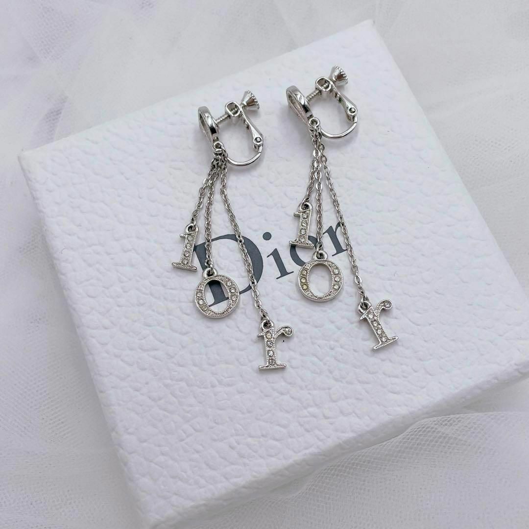 ✨希少美品✨ Dior ロゴ ラインストーン イヤリング スウィング シルバー