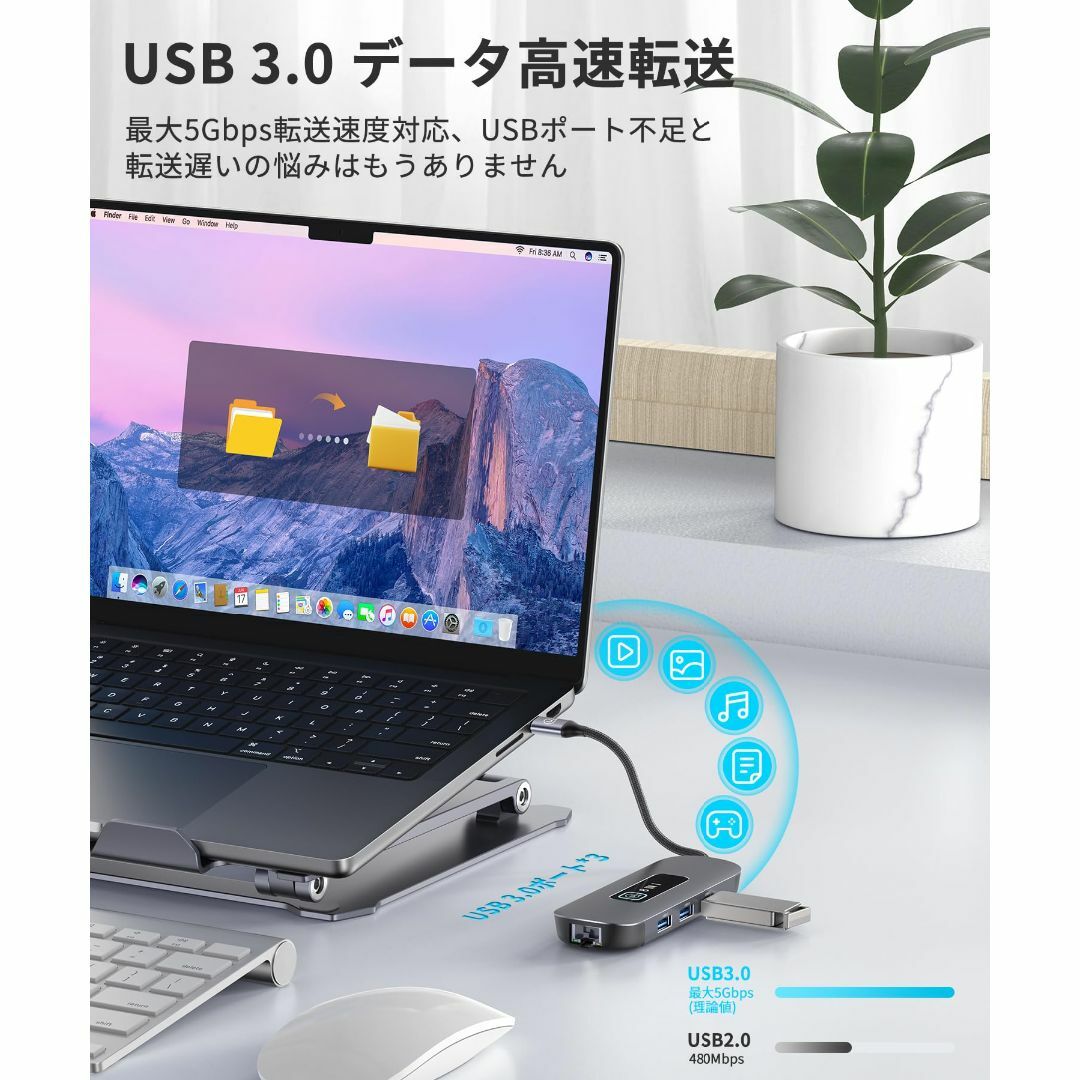 USB C ハブ 変更アダプタ 8-in-1 マルチポート Type-C to 2