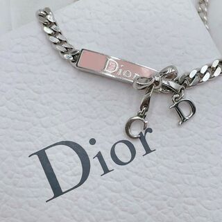 クリスチャンディオール(Christian Dior)の✨美品✨Dior ロゴ プレート リボン ネックレス シルバー ピンク 喜平(ネックレス)