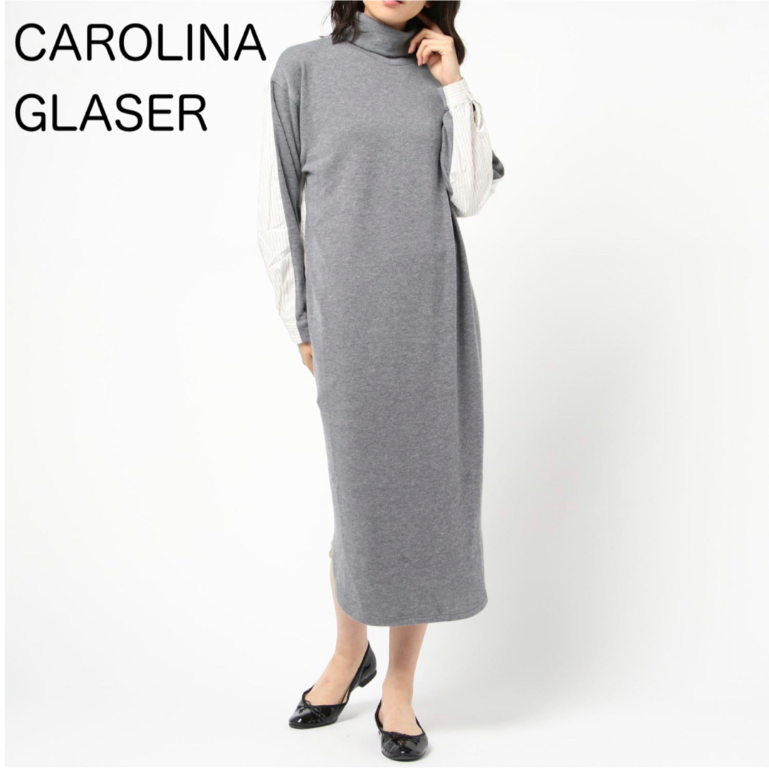 CAROLINA GLASER(カロリナグレイサー)のCAROLINA GLASER BLACK / ニット×布帛 コンビ ワンピース レディースのワンピース(ロングワンピース/マキシワンピース)の商品写真