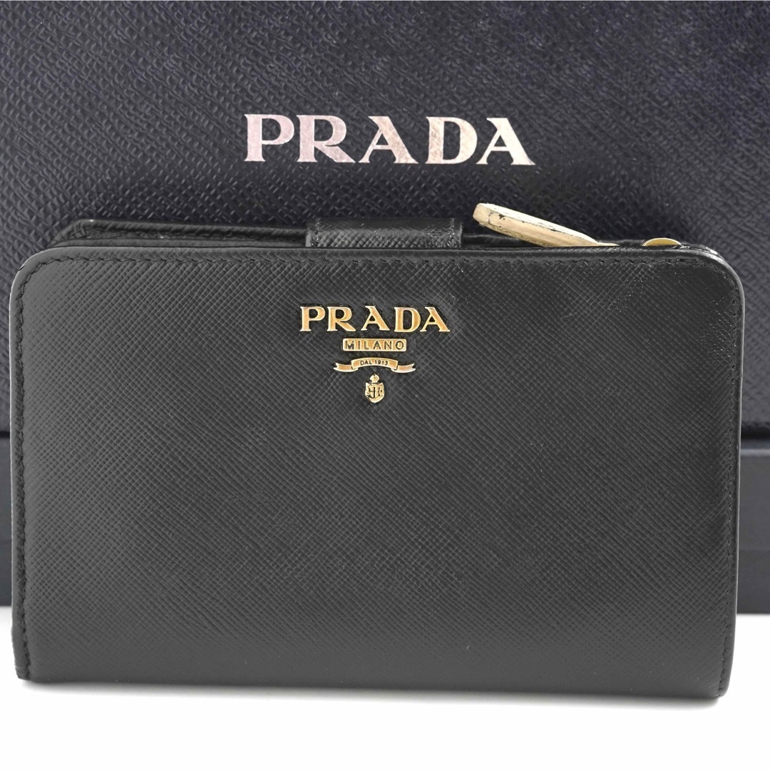 【美品】PRADA プラダ　L字　サフィアーノレザー　ブラック