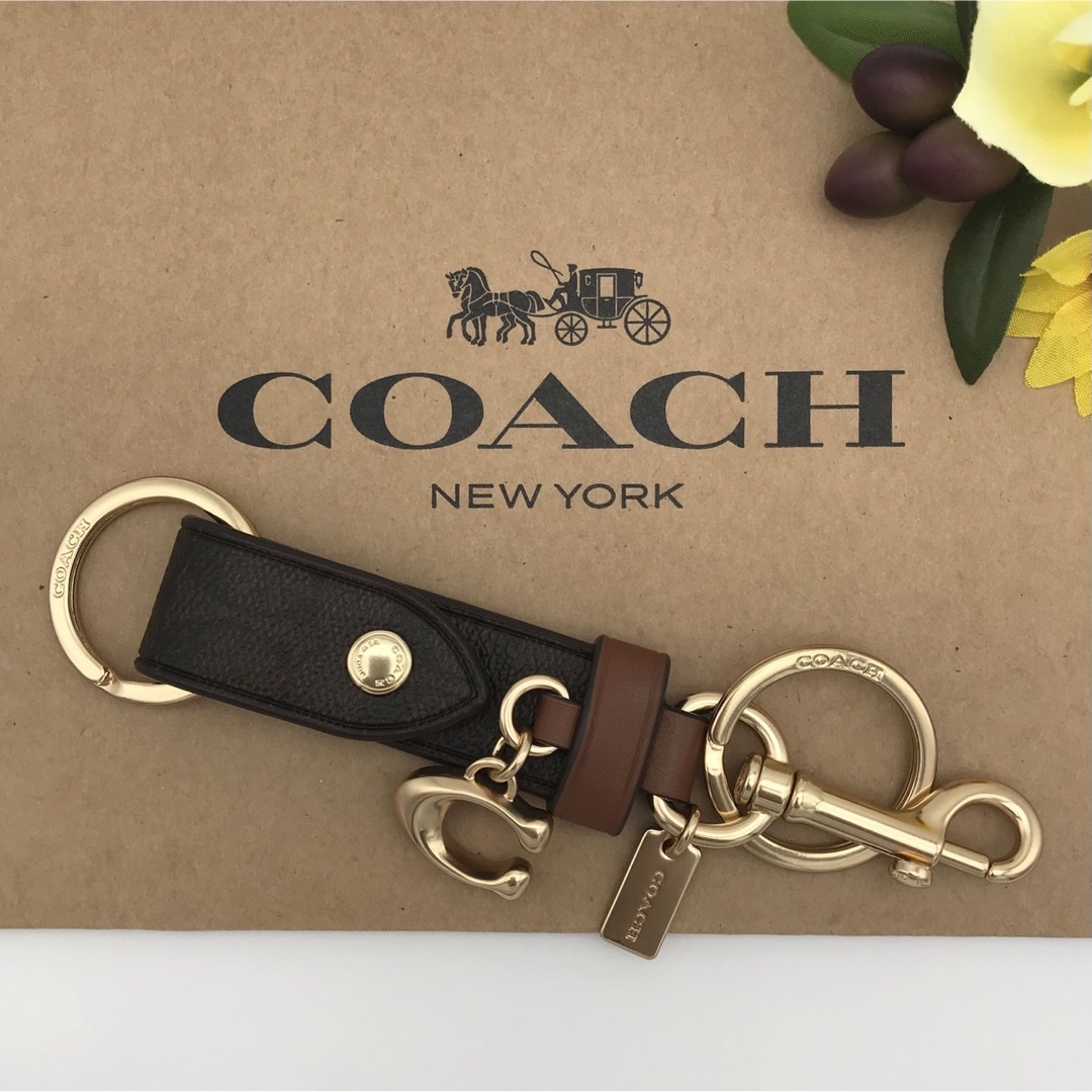 キーホルダーCOACH 大人気 トリガースナップバッグチャーム シグネチャーキャンバス 新品