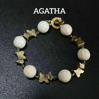 AGATHA  二重巻き　レザーブレスレット　猫チャーム金銀