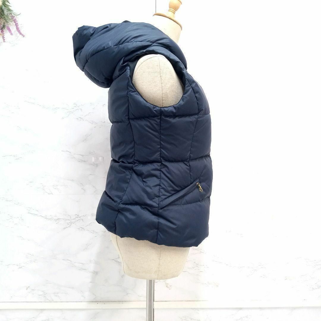 【美品】PLST プラステ フード付き キルティング高級ダウンベスト 紺 M