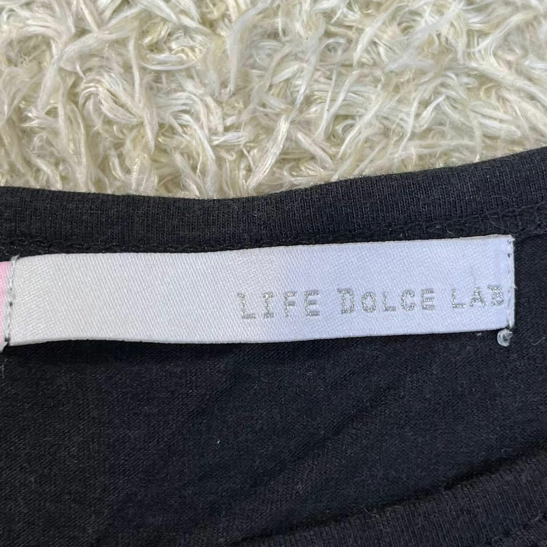 LIFE DOLCE LAB (F) スパンコール リボン Tシャツ ブラック