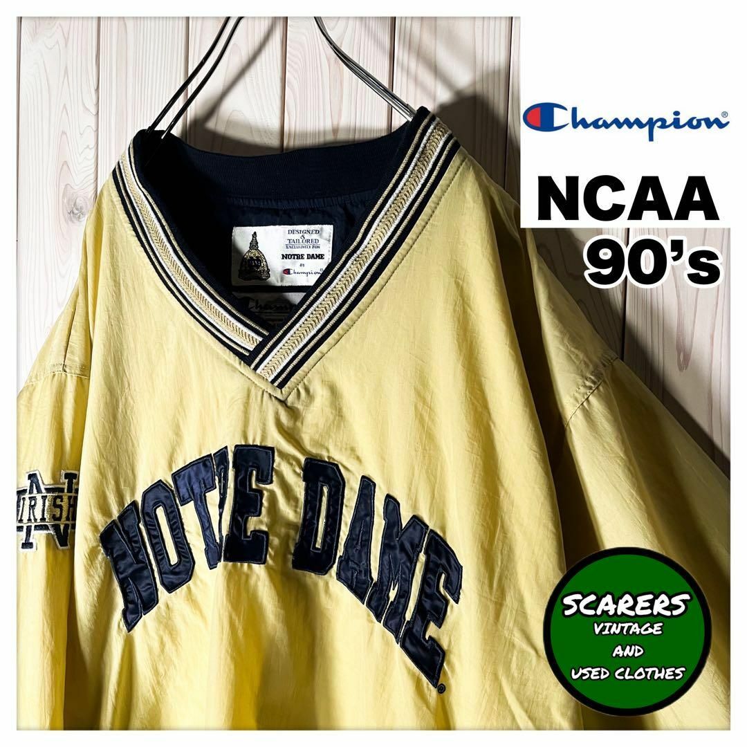 【NCAA L 90s】チャンピオン ノートルダム 総刺繍 ナイロンゲームシャツ