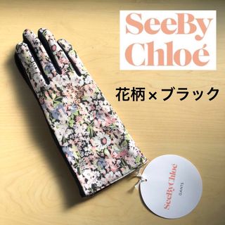 シーバイクロエ(SEE BY CHLOE)の★新品・タグ付き★シーバイクロエ　手袋　花柄×ブラック　裏地カシミヤ・ウール(手袋)