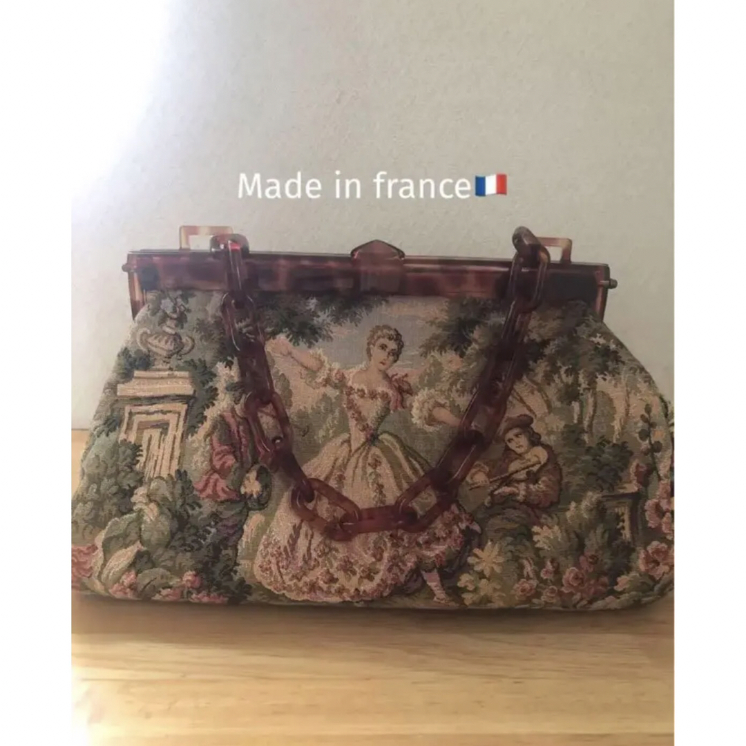 Made in France アンティークプチポワン刺繍バッグ-