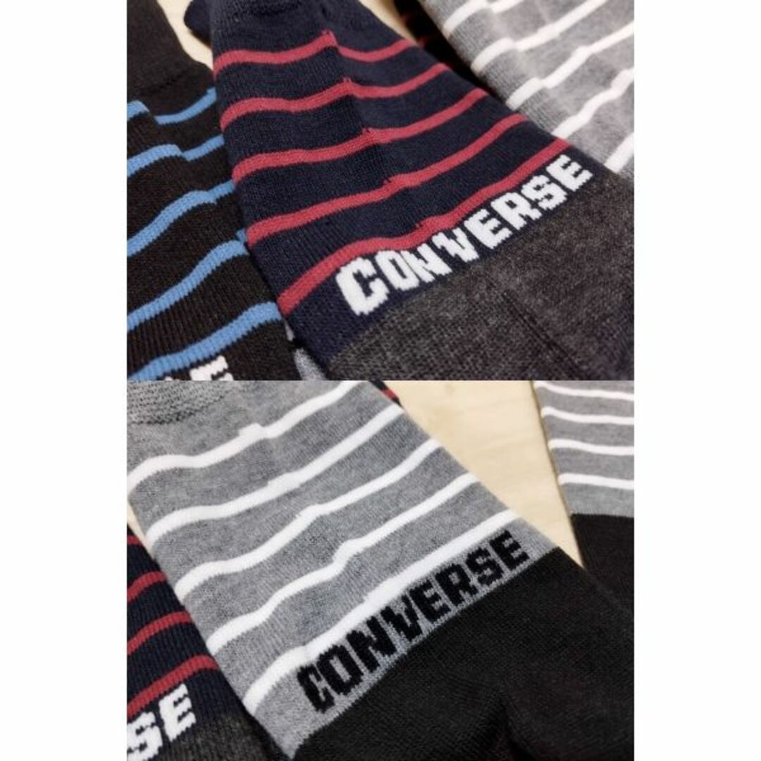 CONVERSE(コンバース)のコ2）黒紺灰ボーダー）３Ｐ）25-27）福助コンバース★靴下ソックス 13955 メンズのレッグウェア(ソックス)の商品写真