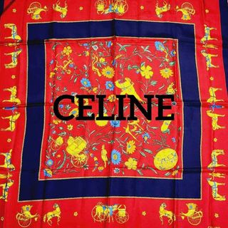 CELINE セリーヌ シルクスカーフ スカーフ　レッド　ラッパ他