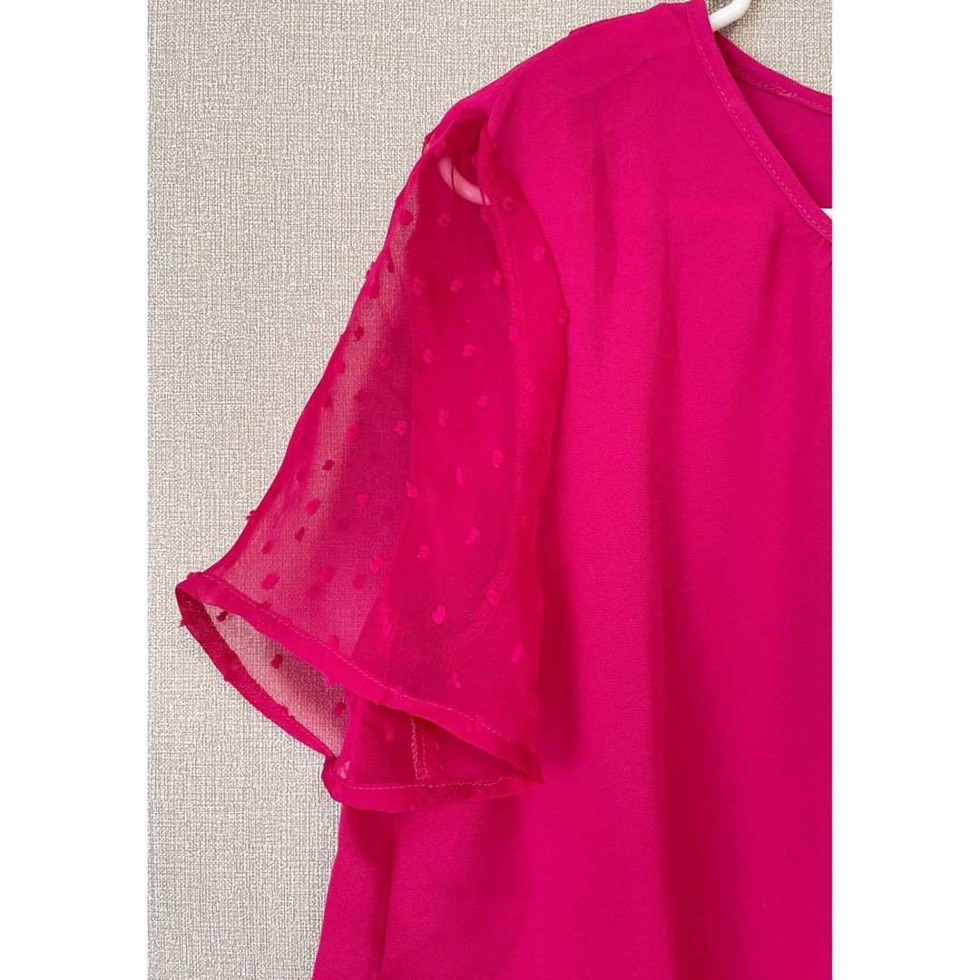 レディース トップス ブラウス フリル ピンク 水玉 おしゃれ 通勤 Mサイズ レディースのトップス(シャツ/ブラウス(半袖/袖なし))の商品写真