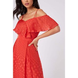 asos - 新品未使用 Little Mistress ドット柄シフォンオフショルドレス ...