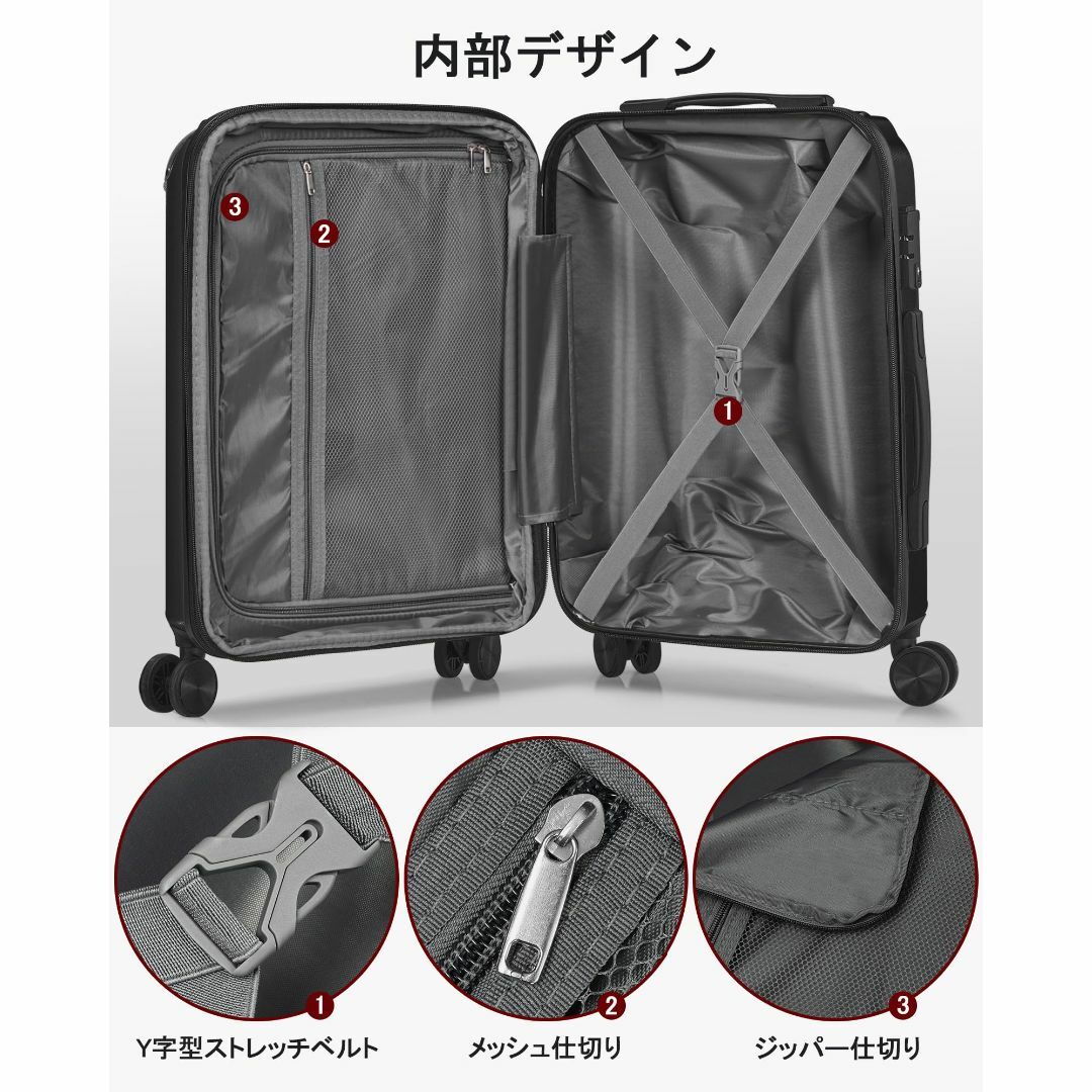 【色: ブラック】SunnyTour 拡張機能 スーツケース 機内持ち込み キャ