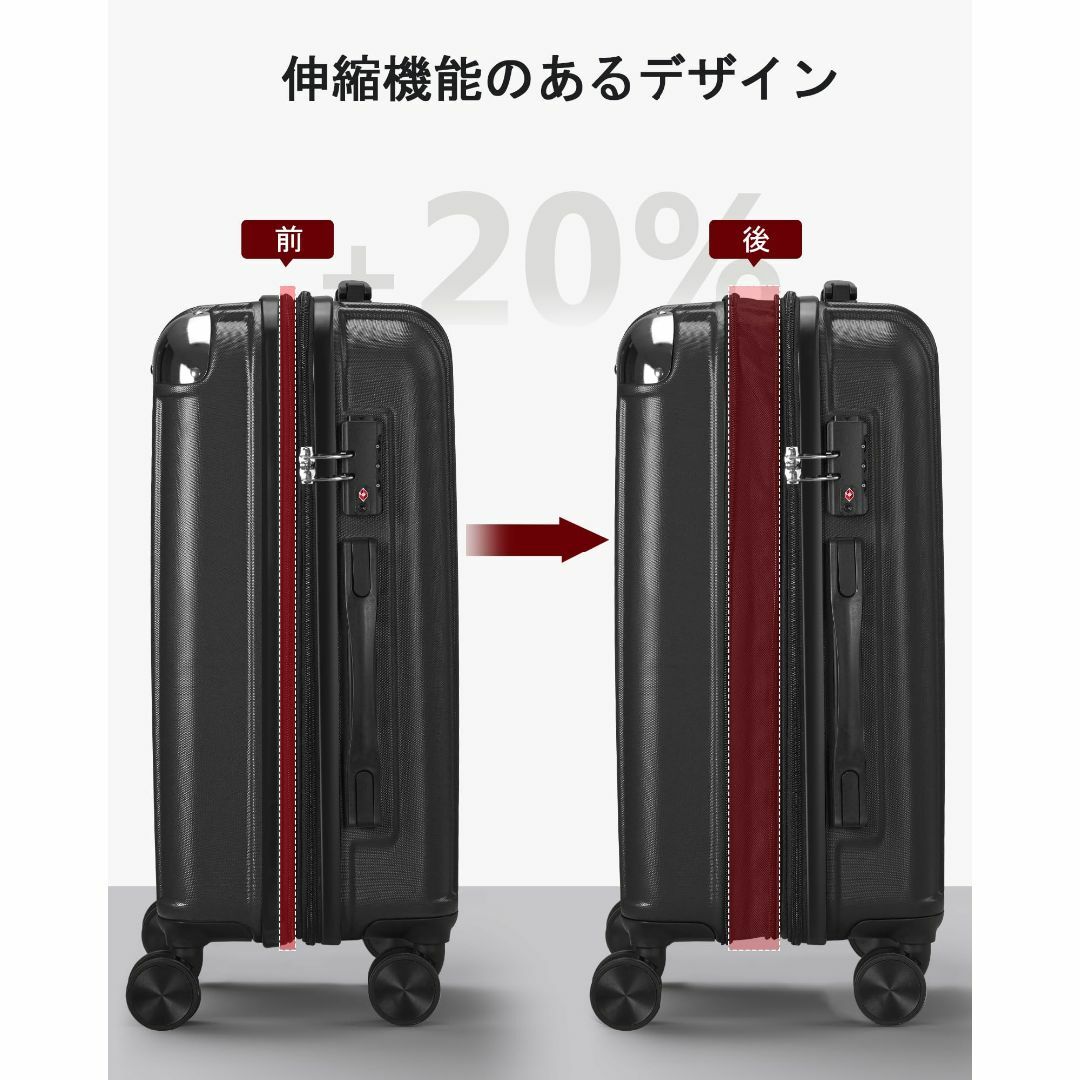 【色: ブラック】SunnyTour 拡張機能 スーツケース 機内持ち込み キャ