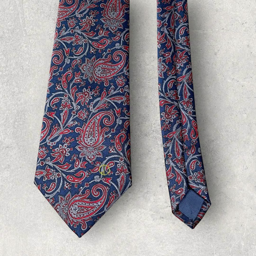 美品 dunhill ダンヒル dロゴ ペイズリー柄 ネクタイ ネイビー 紺