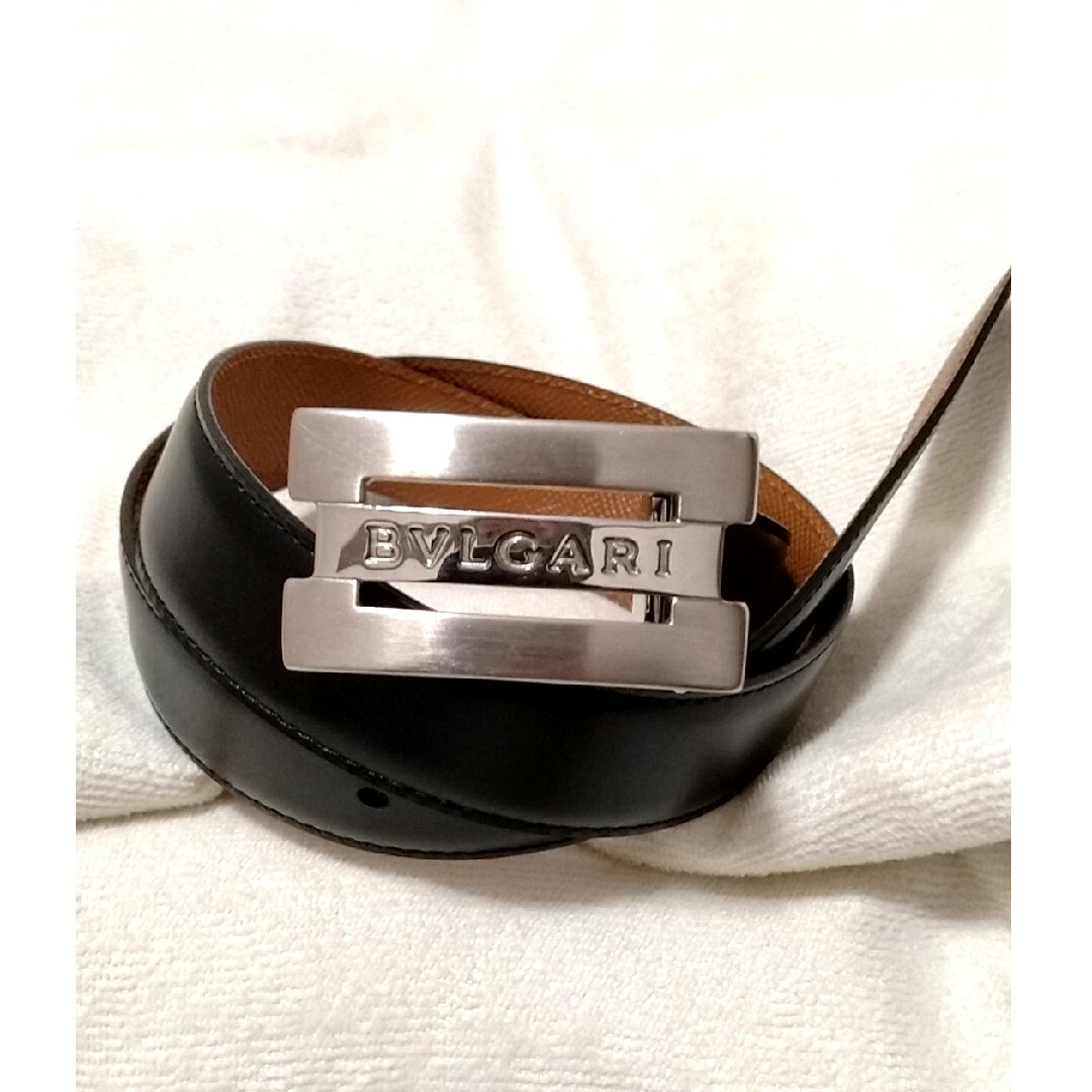BVLGARI - BVLGARI ブルガリ レザーベルト スクエアバックル ブラック