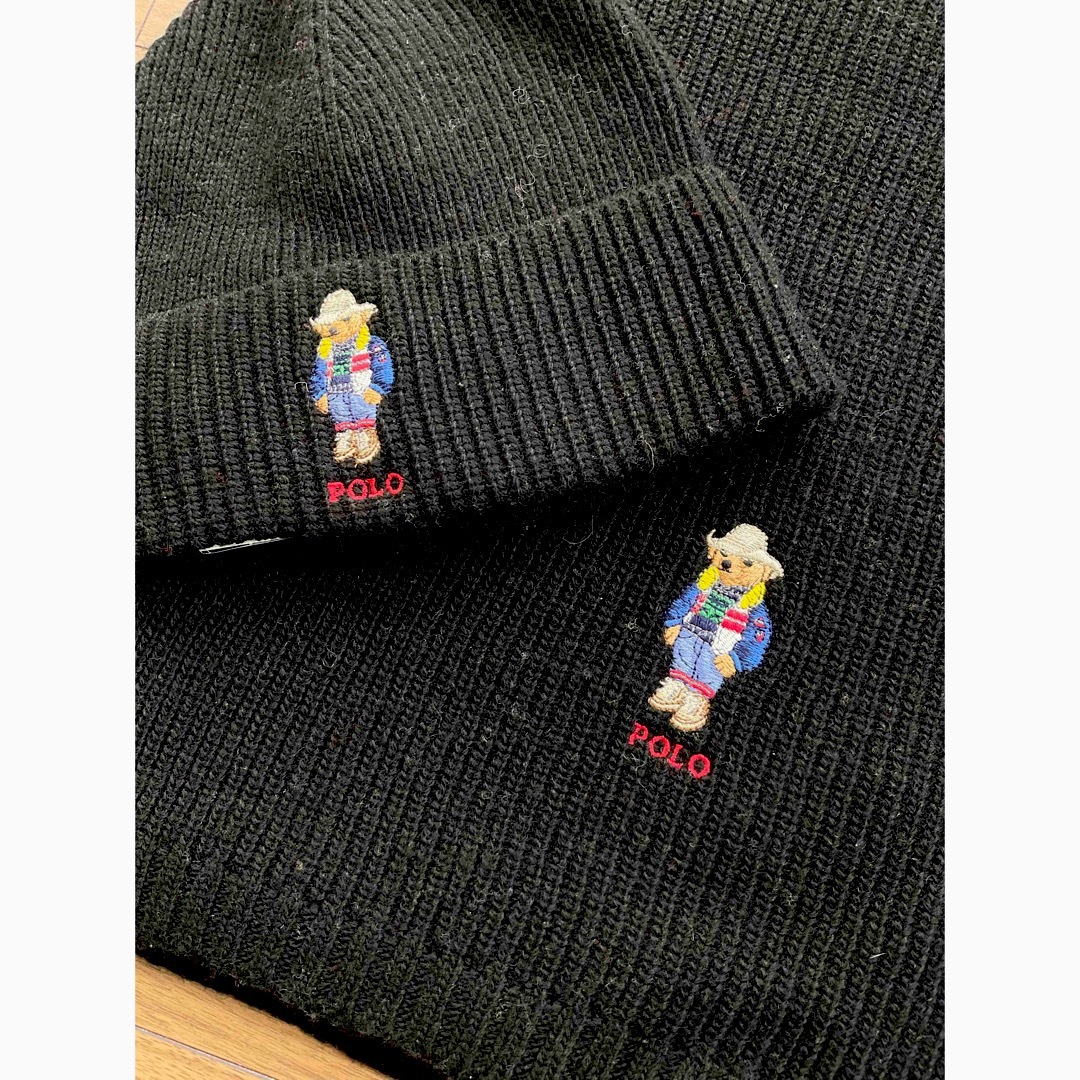 POLO RALPH LAUREN(ポロラルフローレン)のポロベア　マフラー　ニット帽　セット　ブラック　男女兼用 メンズのファッション小物(マフラー)の商品写真