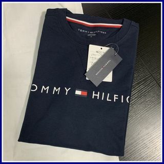 トミーヒルフィガー(TOMMY HILFIGER)の脇の方にトリコロールラインのロングスリーブTシャツ　ネイビー　Mサイズ(Tシャツ/カットソー(七分/長袖))