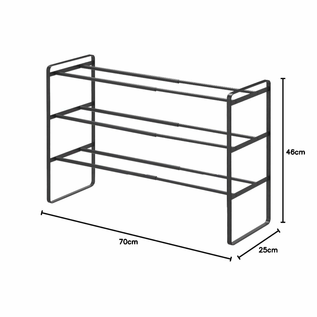 【色: ブラック】山崎実業(Yamazaki) 伸縮 シューズラック 3段 ブラ