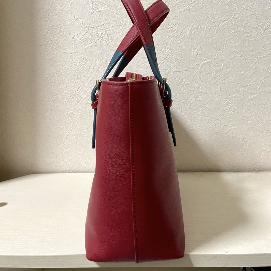 「美品」ポールスミス プリントストライプ ハンドバッグ 2way レザー レッド