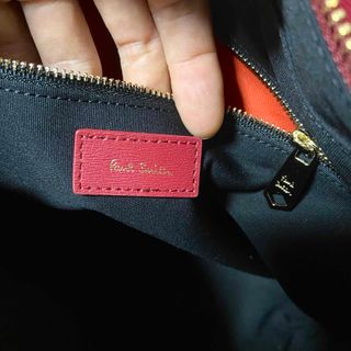 「美品」ポールスミス プリントストライプ ハンドバッグ 2way レザー レッド