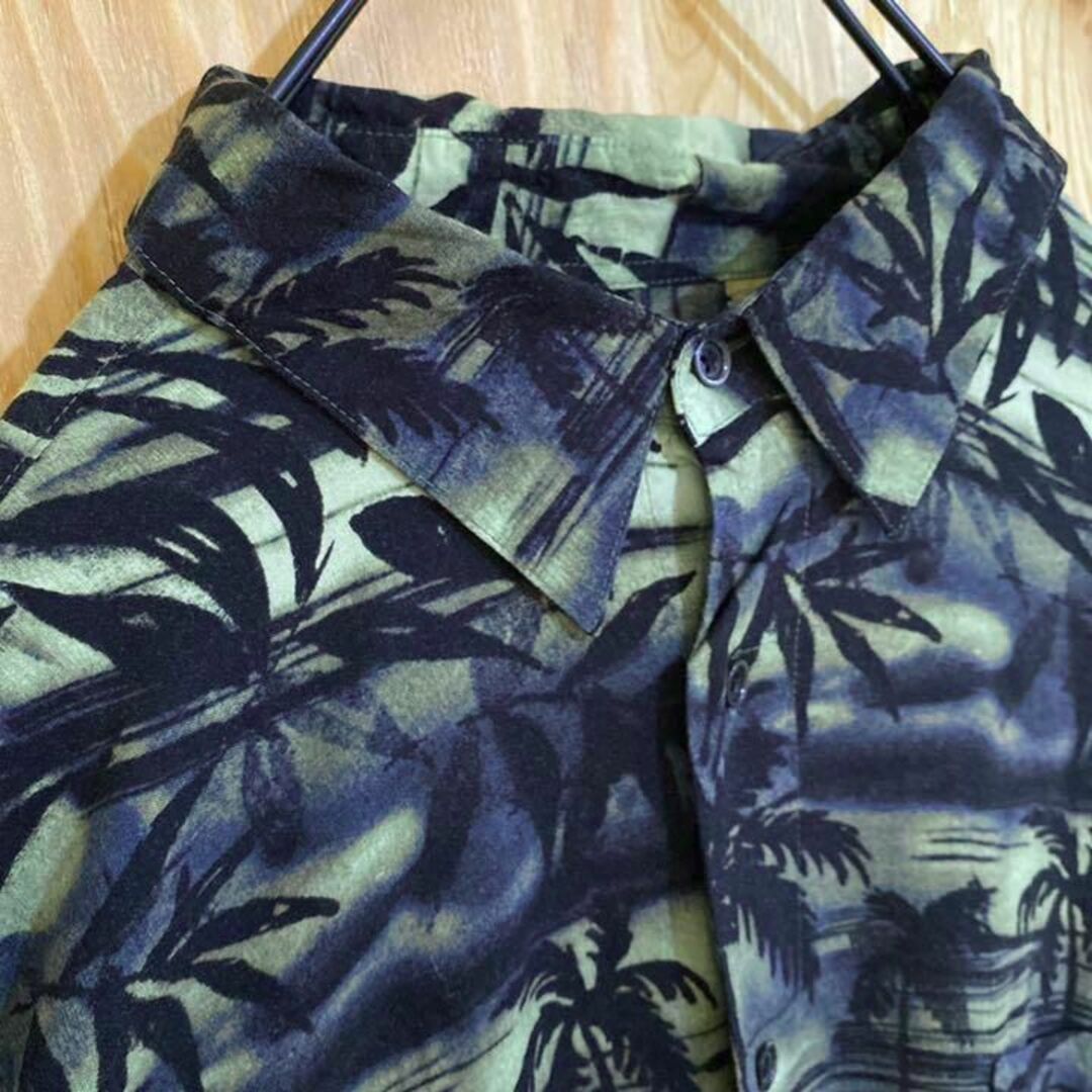 グリーン 柄シャツ USA古着 ハワイ 半袖 アロハ シャツ 総柄 メンズ 緑