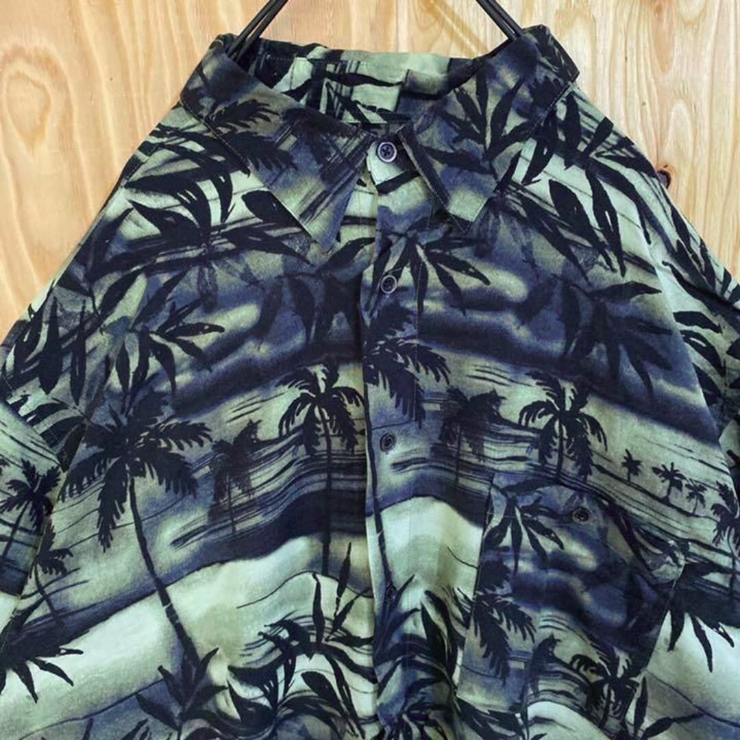 グリーン 柄シャツ USA古着 ハワイ 半袖 アロハ シャツ 総柄 メンズ 緑