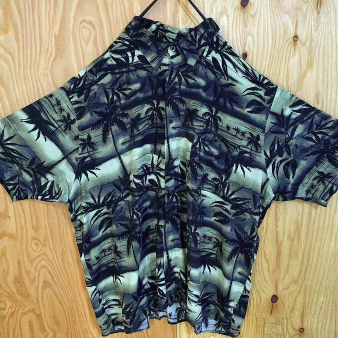 グリーン 柄シャツ USA古着 ハワイ 半袖 アロハ シャツ 総柄 メンズ 緑
