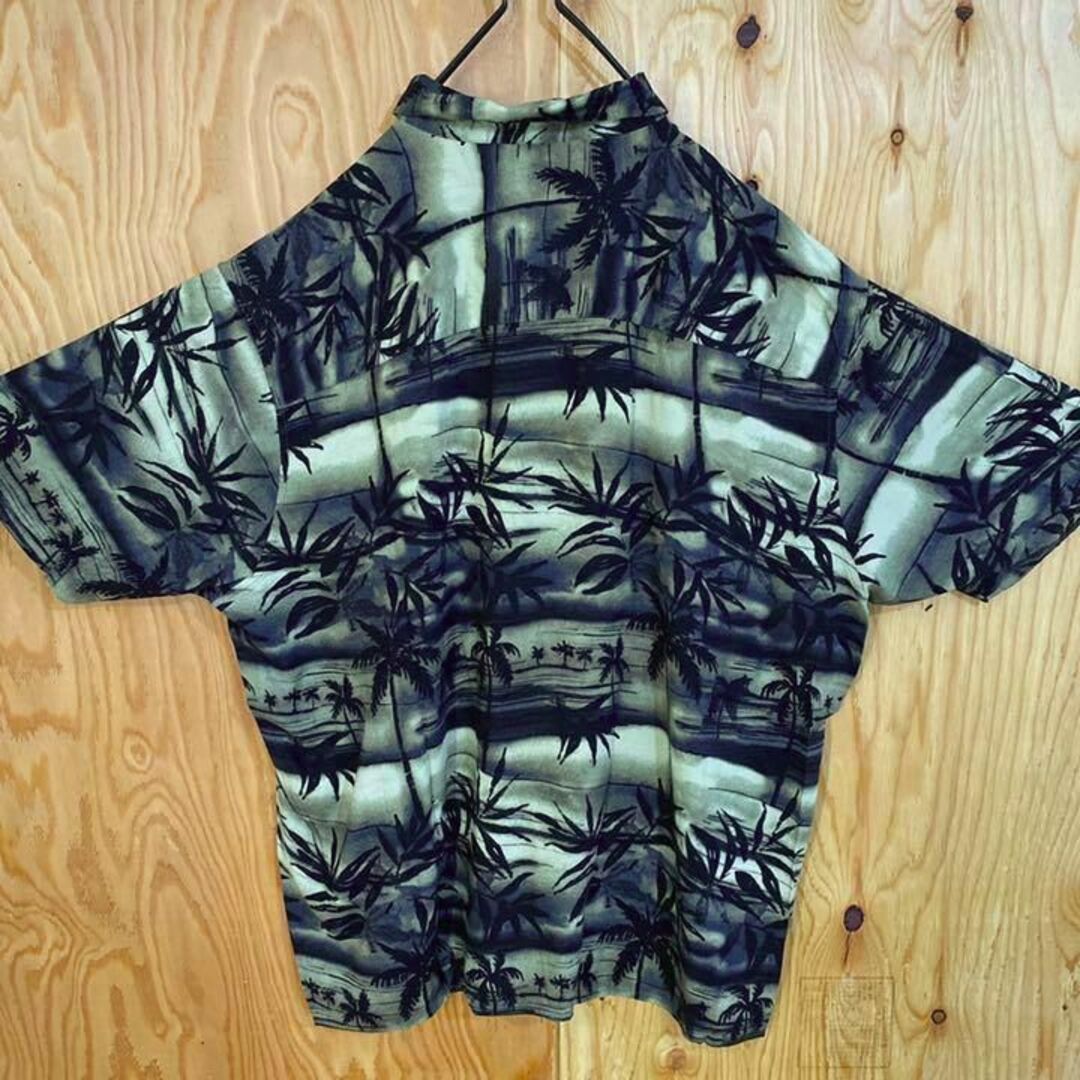 グリーン 柄シャツ USA古着 ハワイ 半袖 アロハ シャツ 総柄 メンズ 緑
